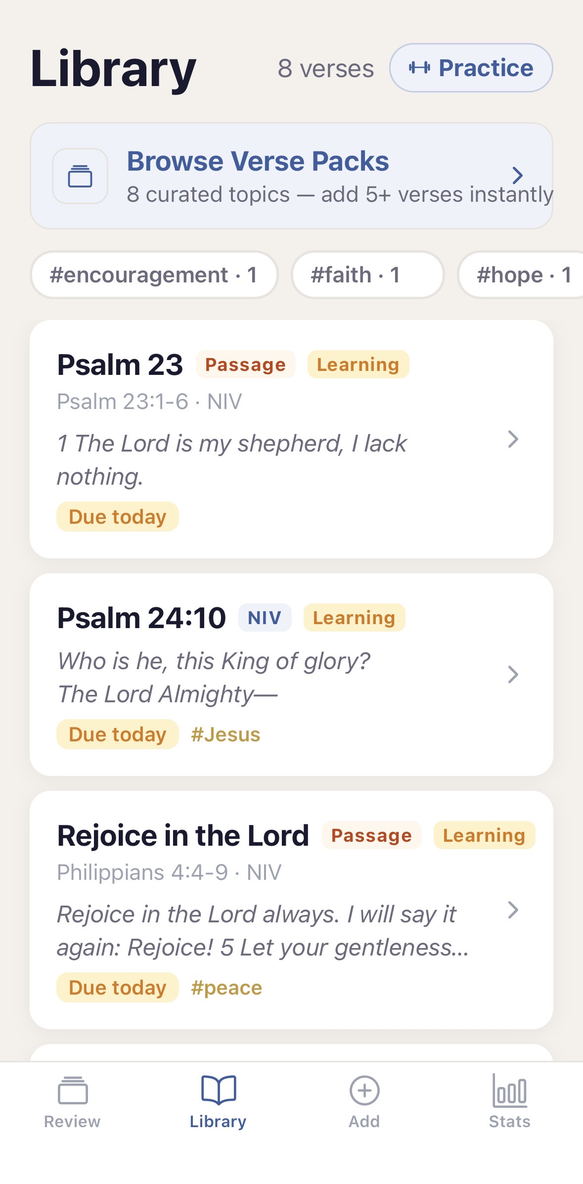 WordStrong Library screen
